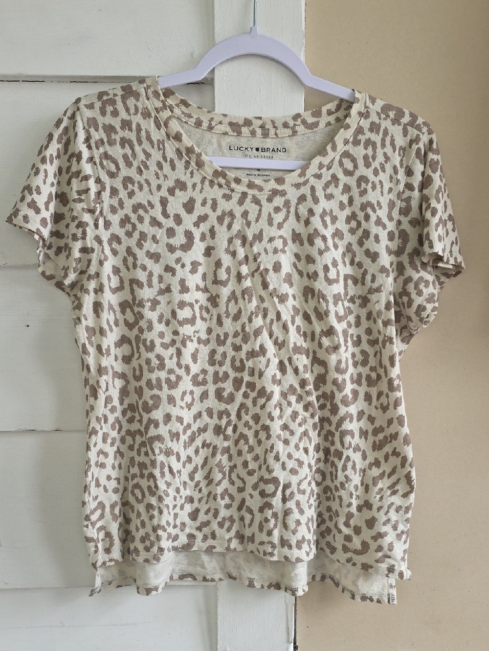 Lucky Brand Women's Beige Leopard Print Short Sleeve Tee